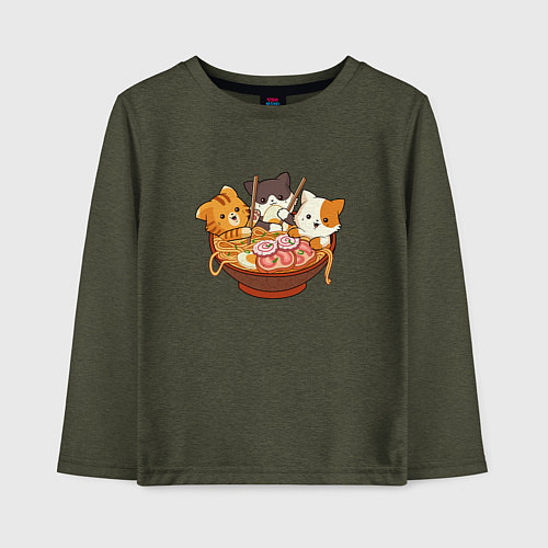 Детский лонгслив Kawaii Cat Ramen / Меланж-хаки – фото 1