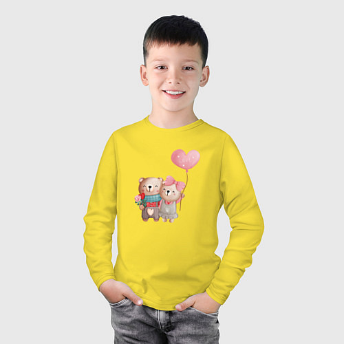 Детский лонгслив Влюбленные медвежата / Желтый – фото 3