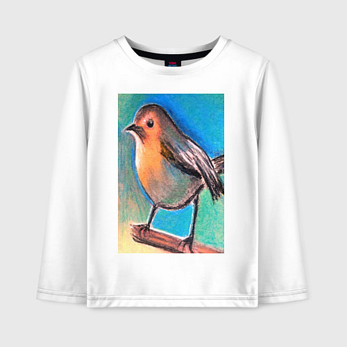 Детский лонгслив Рисунок пастелью птица синица / Белый – фото 1