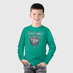 Лонгслив хлопковый детский Россия металлический герб, цвет: зеленый — фото 2