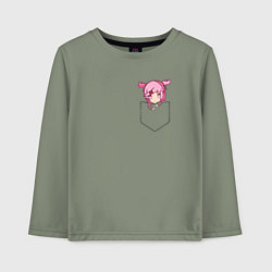Лонгслив хлопковый детский Anime тян с розовыми волосами в кармане, цвет: авокадо