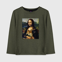 Лонгслив хлопковый детский Shiba Inu Mona Lisa, цвет: меланж-хаки