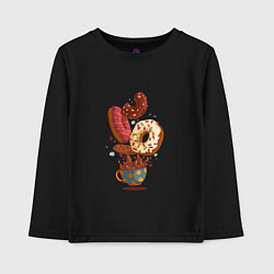 Лонгслив хлопковый детский Пончики с кофе Donuts, цвет: черный