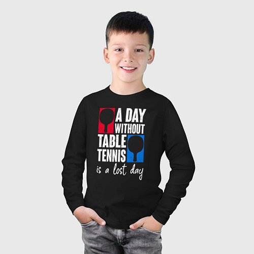 Детский лонгслив День без настольного тенниса - потерянный день / Черный – фото 3