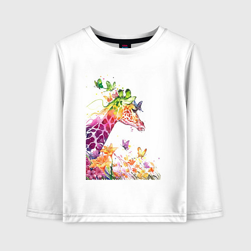 Детский лонгслив Жираф и бабочки / Белый – фото 1