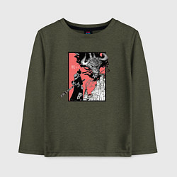 Лонгслив хлопковый детский Луффи против Кайдо One Piece, цвет: меланж-хаки