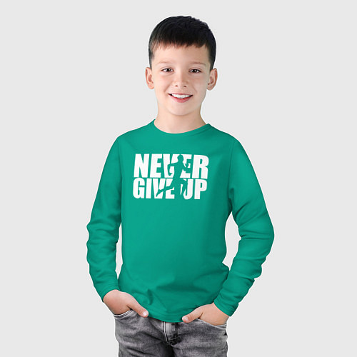 Детский лонгслив NEVER GIVE UP НИКОГДА НЕ СДАВАЙСЯ СПОРТ / Зеленый – фото 3