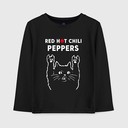 Детский лонгслив Red Hot Chili Peppers Рок кот / Черный – фото 1