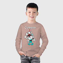 Лонгслив хлопковый детский Cuphead веселые чашечки, цвет: пыльно-розовый — фото 2