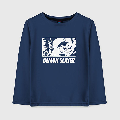 Детский лонгслив Взгляд Танджиро Клинок рассекающий демонов / Тёмно-синий – фото 1