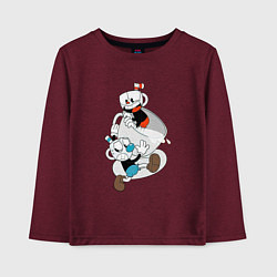 Лонгслив хлопковый детский Чашки Cuphead, цвет: меланж-бордовый