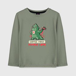 Лонгслив хлопковый детский Coffee First Destroy Later, цвет: авокадо