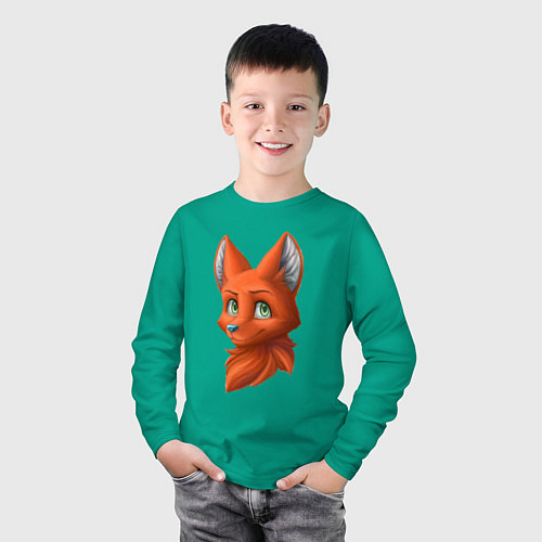 Детский лонгслив Милая лисичка Cute fox / Зеленый – фото 3