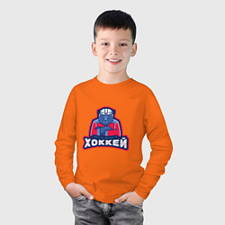 Лонгслив хлопковый детский Россия - Хоккей, цвет: оранжевый — фото 2
