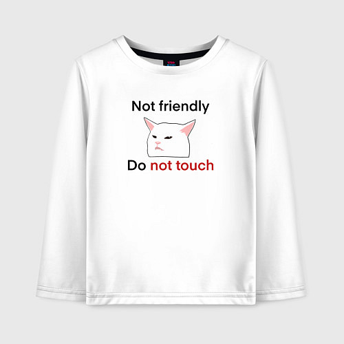 Детский лонгслив Not friendly, do not touch, чёрный текст с мемным / Белый – фото 1