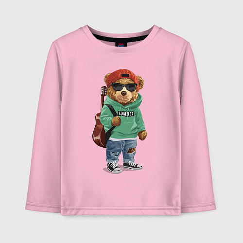 Детский лонгслив КРУТОЙ МИШКА COOL BEAR / Светло-розовый – фото 1