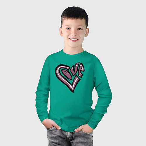 Детский лонгслив Сердце LOVE рисунок / Зеленый – фото 3