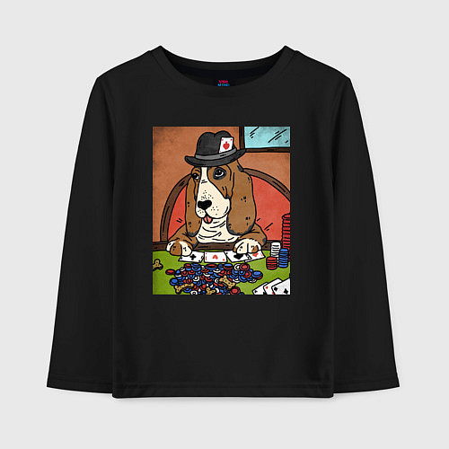 Детский лонгслив Бассет-хаунд с картами / Черный – фото 1