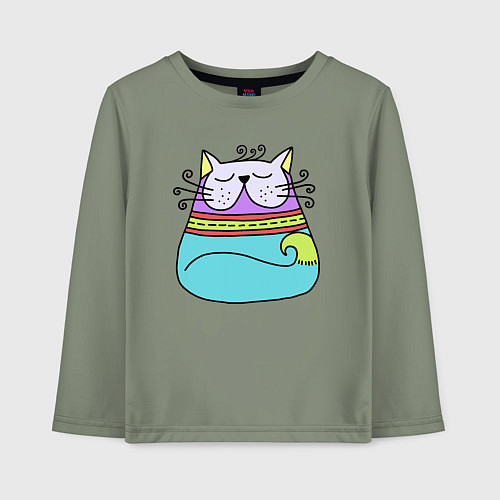 Детский лонгслив Разноцветный котик / Авокадо – фото 1