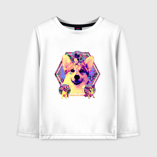 Детский лонгслив Коллаж с Корги Психоделика / Белый – фото 1