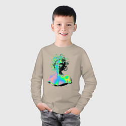 Лонгслив хлопковый детский Gorgon Medusa Vaporwave Neon, цвет: миндальный — фото 2