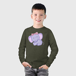 Лонгслив хлопковый детский Милый Слонёнок С Бантиком, цвет: меланж-хаки — фото 2