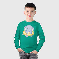 Лонгслив хлопковый детский Милый Слонёнок С Плавательным Кругом, цвет: зеленый — фото 2