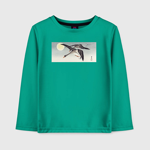 Детский лонгслив Birds at Full Moon Гуси при свете луны / Зеленый – фото 1