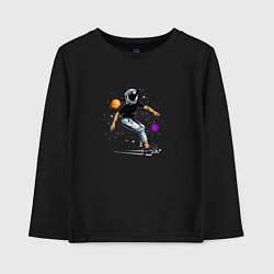 Лонгслив хлопковый детский Космонавт - скейтбордист, цвет: черный