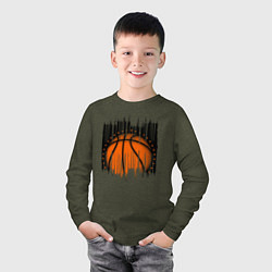 Лонгслив хлопковый детский Баскетбольный мяч в разрыве, цвет: меланж-хаки — фото 2