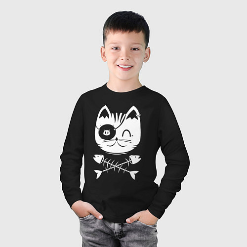 Детский лонгслив Голова кота Skull Hype / Черный – фото 3