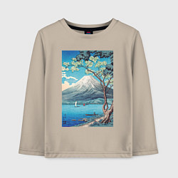 Лонгслив хлопковый детский Mount Fuji from Lake Yamanaka Гора Фудзи, цвет: миндальный