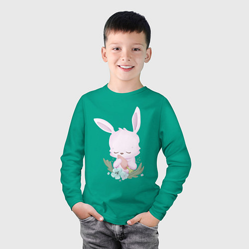 Детский лонгслив Милый Крольчонок С Морковкой И Цветами / Зеленый – фото 3