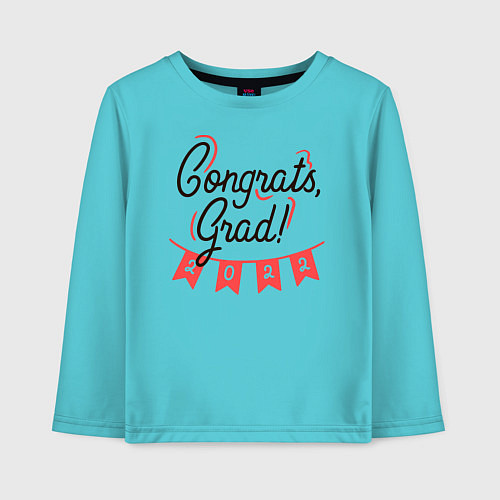 Детский лонгслив Выпускной 2022! / Бирюзовый – фото 1