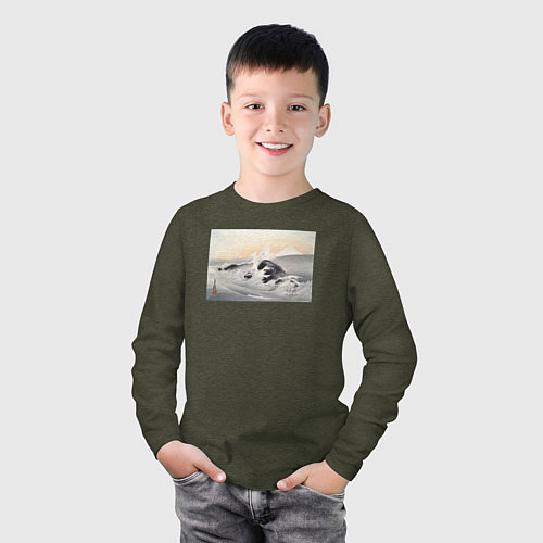 Детский лонгслив Fuji Seen from the Sea Гора Фудзи / Меланж-хаки – фото 3