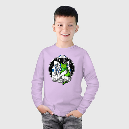 Детский лонгслив Космонавт с инопланетным котом / Лаванда – фото 3