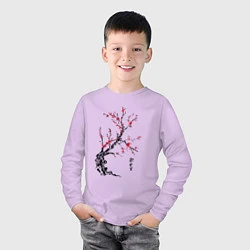 Лонгслив хлопковый детский Сакура с иероглифами, цвет: лаванда — фото 2