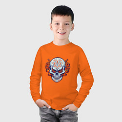 Лонгслив хлопковый детский Fire - Skull, цвет: оранжевый — фото 2