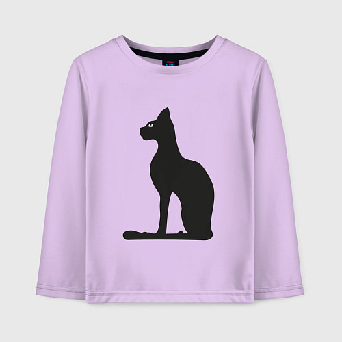Детский лонгслив Силуэт черной кошки, Египетская богиня Бастет / Лаванда – фото 1