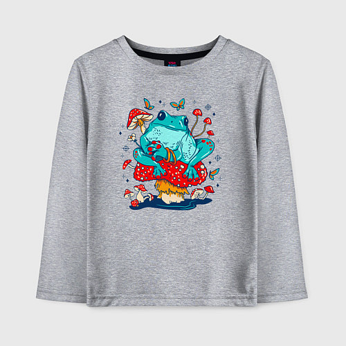 Детский лонгслив Лягушка в мухоморах / Меланж – фото 1