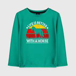 Лонгслив хлопковый детский Жить лучше с лошадью, цвет: зеленый