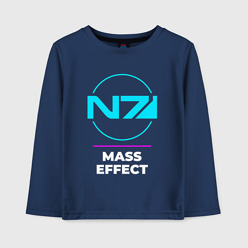 Детский лонгслив Символ Mass Effect в неоновых цветах / Тёмно-синий – фото 1