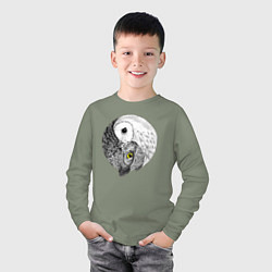 Лонгслив хлопковый детский Инь Янь по совиному, цвет: авокадо — фото 2