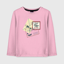 Лонгслив хлопковый детский Старая марка с самолётом, цвет: светло-розовый