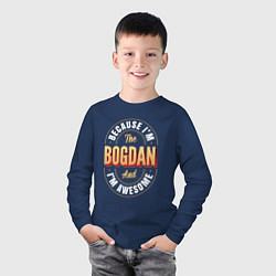 Лонгслив хлопковый детский Because Im The Bogdan And Im Awesome, цвет: тёмно-синий — фото 2