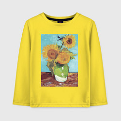 Лонгслив хлопковый детский Vase with Three Sunflowers Подсолнухи, цвет: желтый