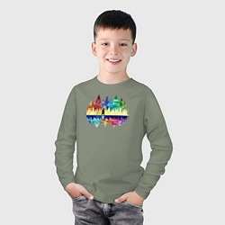 Лонгслив хлопковый детский Медведь и разноцветные горы, цвет: авокадо — фото 2