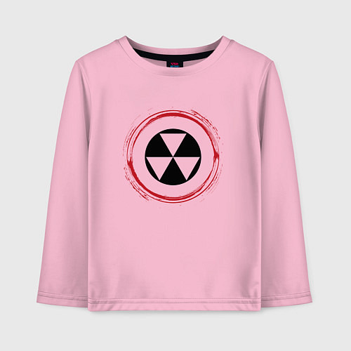 Детский лонгслив Символ радиации Fallout и красная краска вокруг / Светло-розовый – фото 1