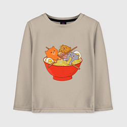 Лонгслив хлопковый детский THREE CATS EATING NOODLES, цвет: миндальный