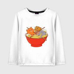 Лонгслив хлопковый детский THREE CATS EATING NOODLES, цвет: белый